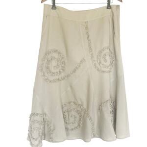 Marisa Christina Linen Blend A-Line Midi Skirt Size 10 Ruffle Swirls Lagenlook